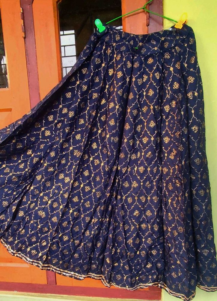 Royal Blue &amp; Gold Ethnic Flared Skirt