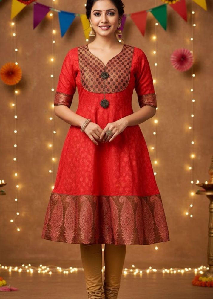 Red Printed Anarkali Kurti
