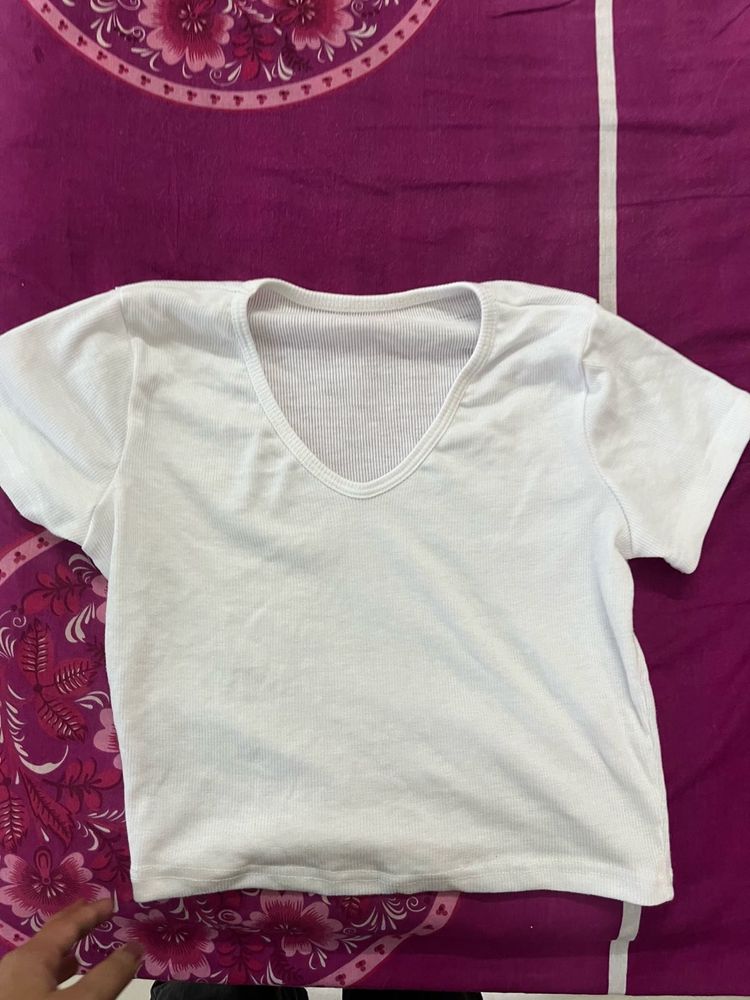 White V-Neck Crop Top