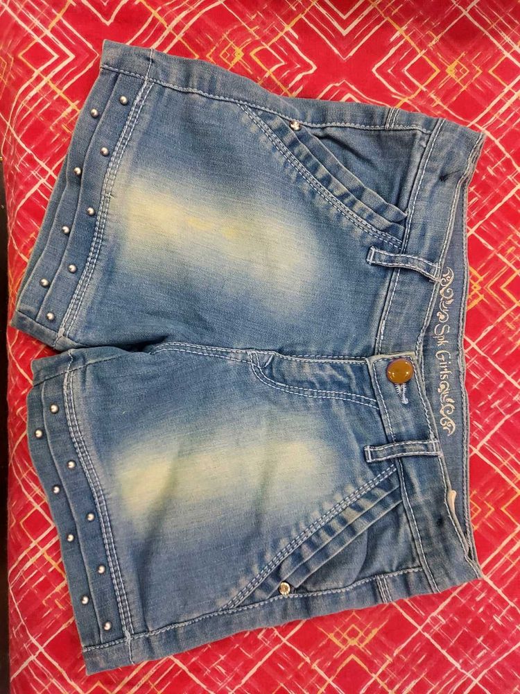 Girls Light Blue Denim Shorts