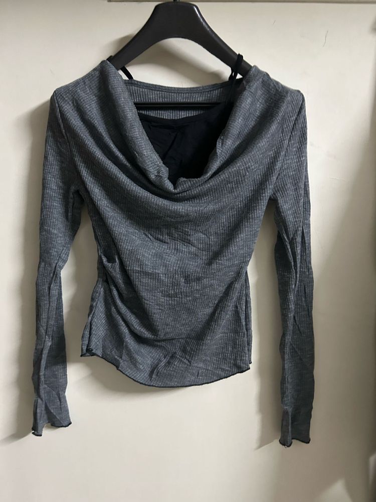 Elegant Gray Cowl Neck Top