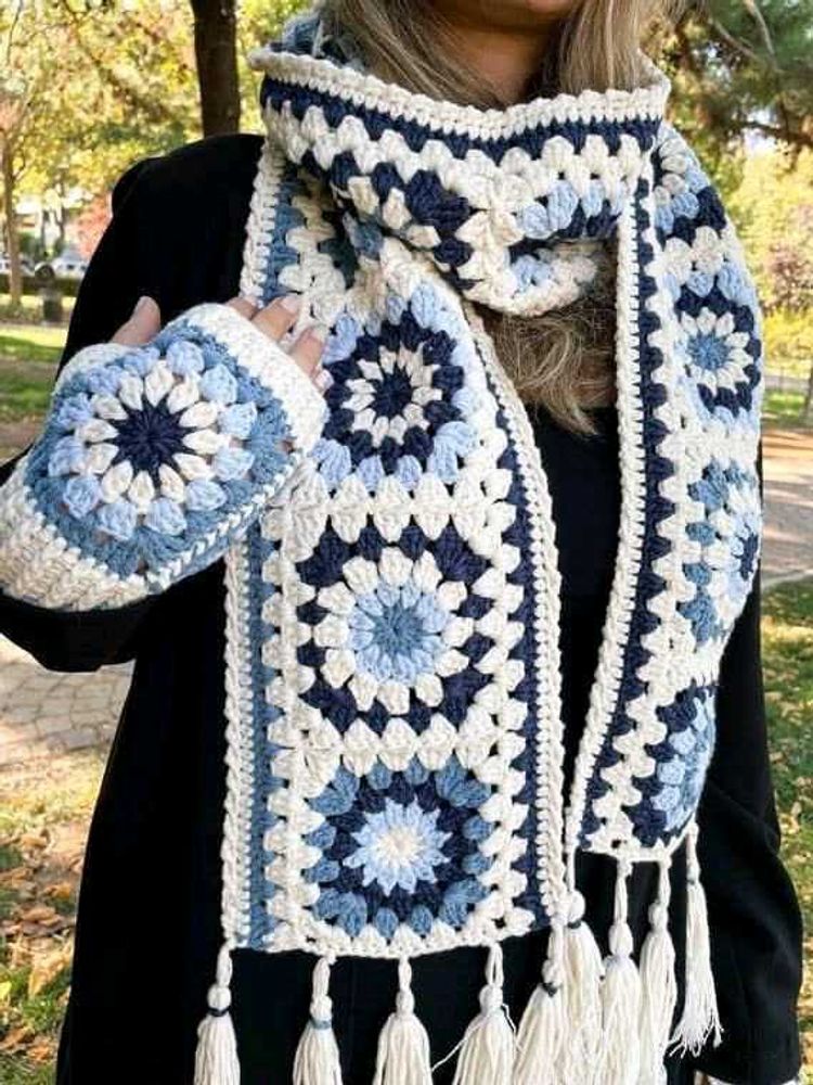 Handmade Crochet Granny Square Scarf