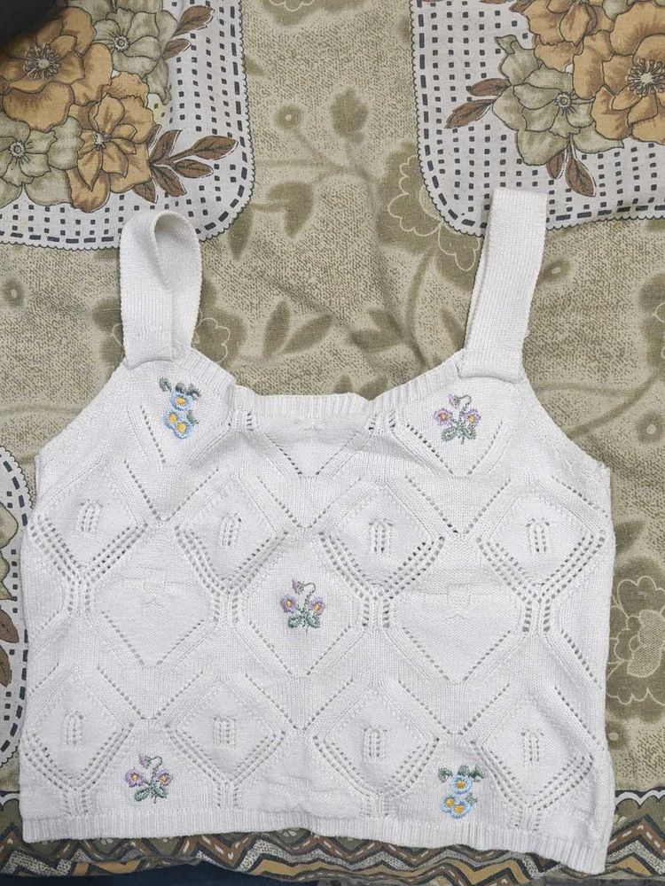 Floral Embroidered Knit Tank