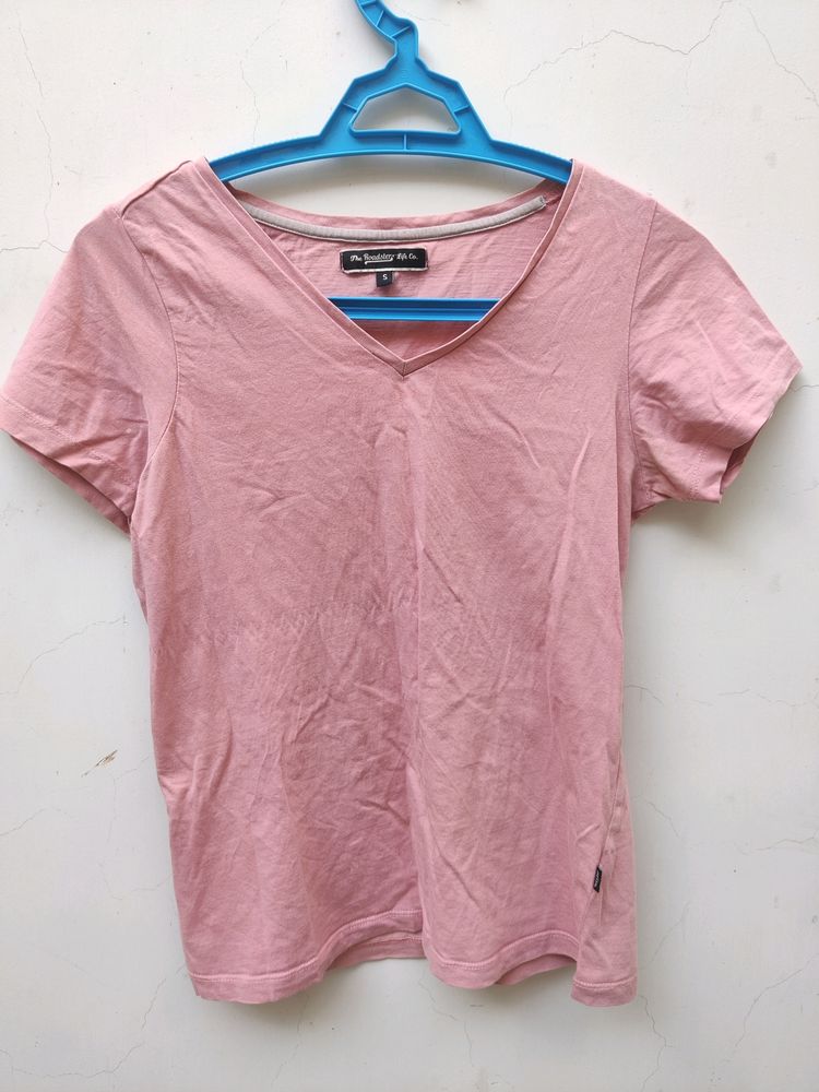 Roadster Pure Cotton Basic Pink T-shirt