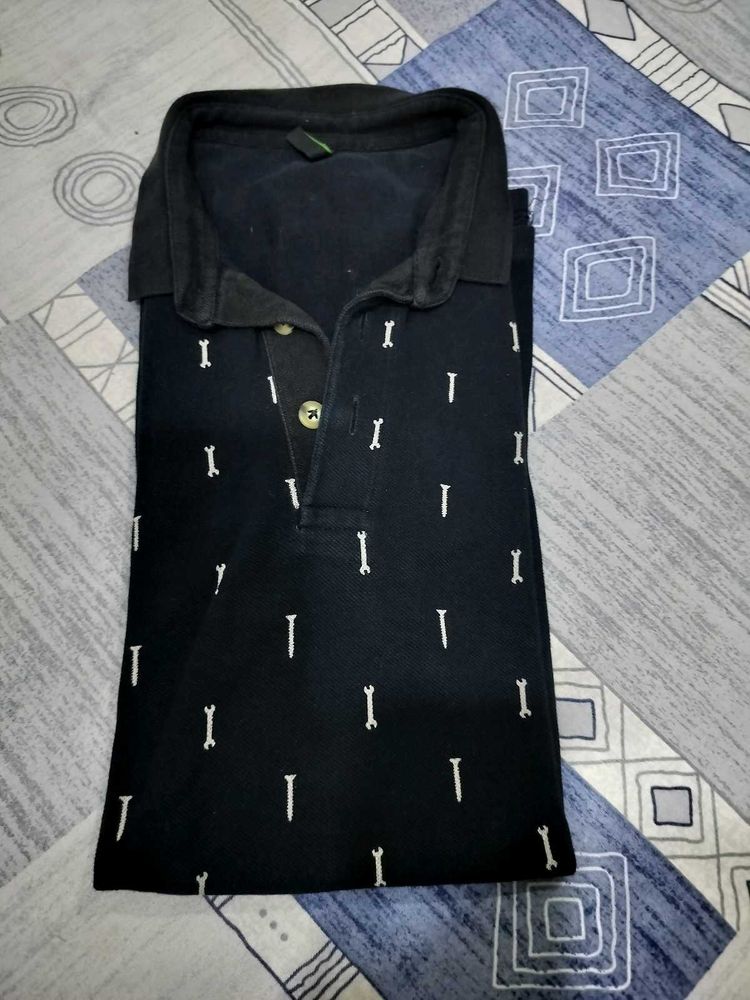 Black Printed polo T-Shirt