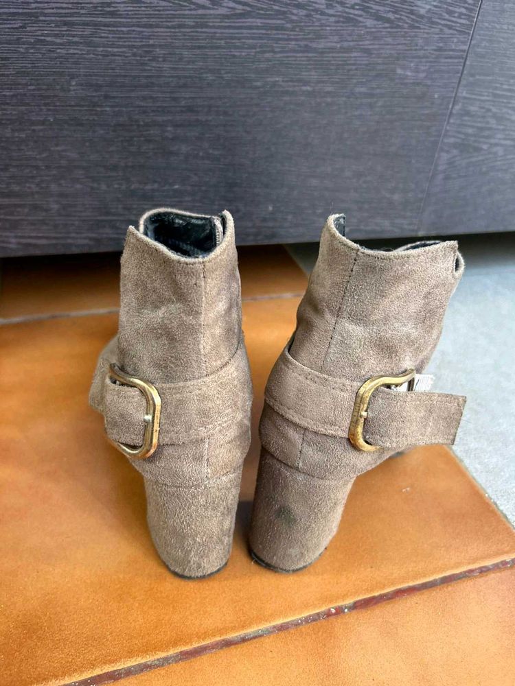 Suede Ankle Boots with Buckle Detail