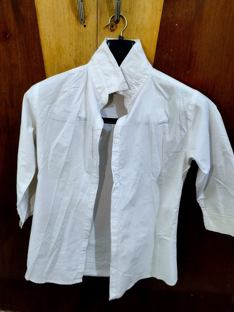 White 3/4 Sleeve Button-Down