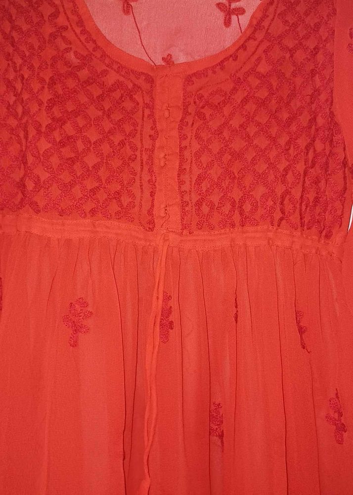 Georgette Chickankari Work Short Kurti Free Size
