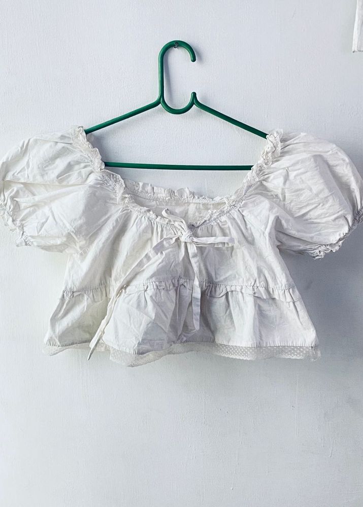White Puff Sleeve Crop Top