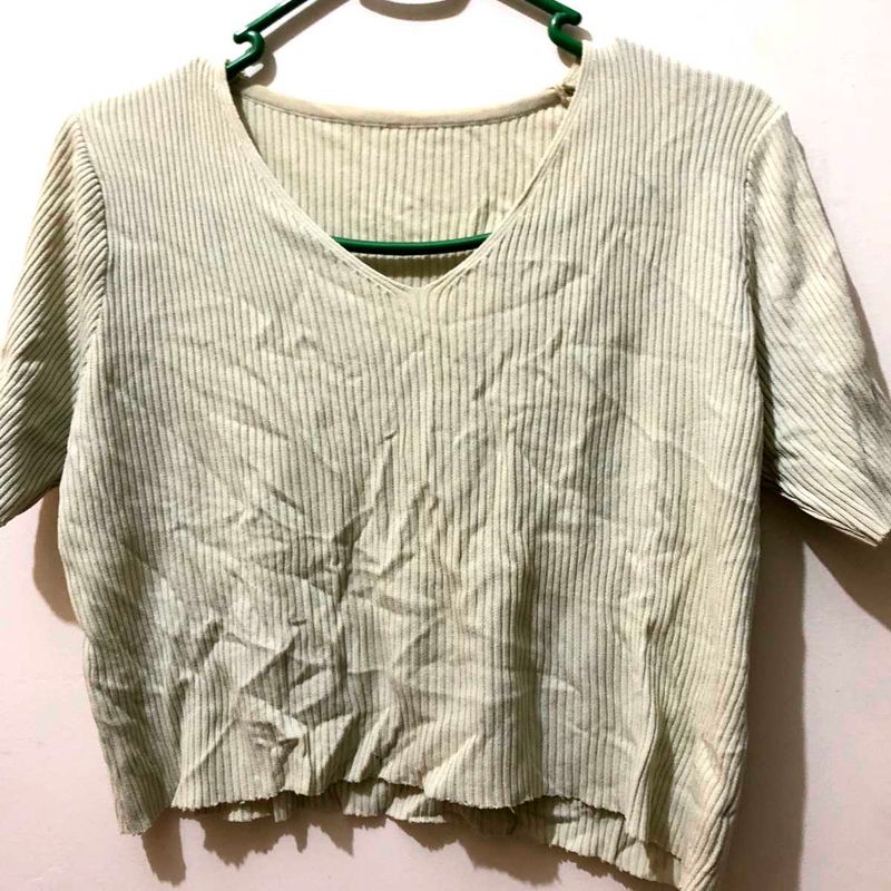 V-neck Striped Crop Top