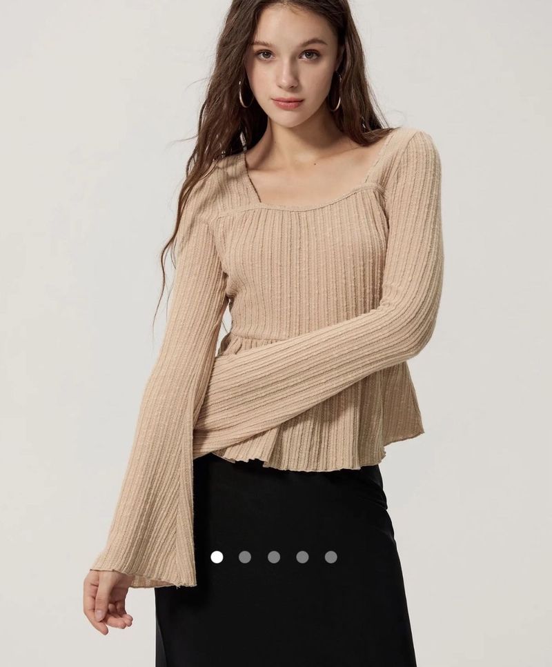 Beige Long Bell Sleeve Top
