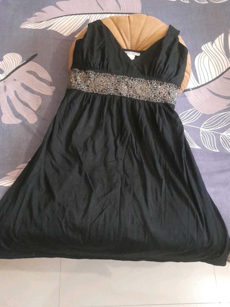 Black Embellished Waist Dress