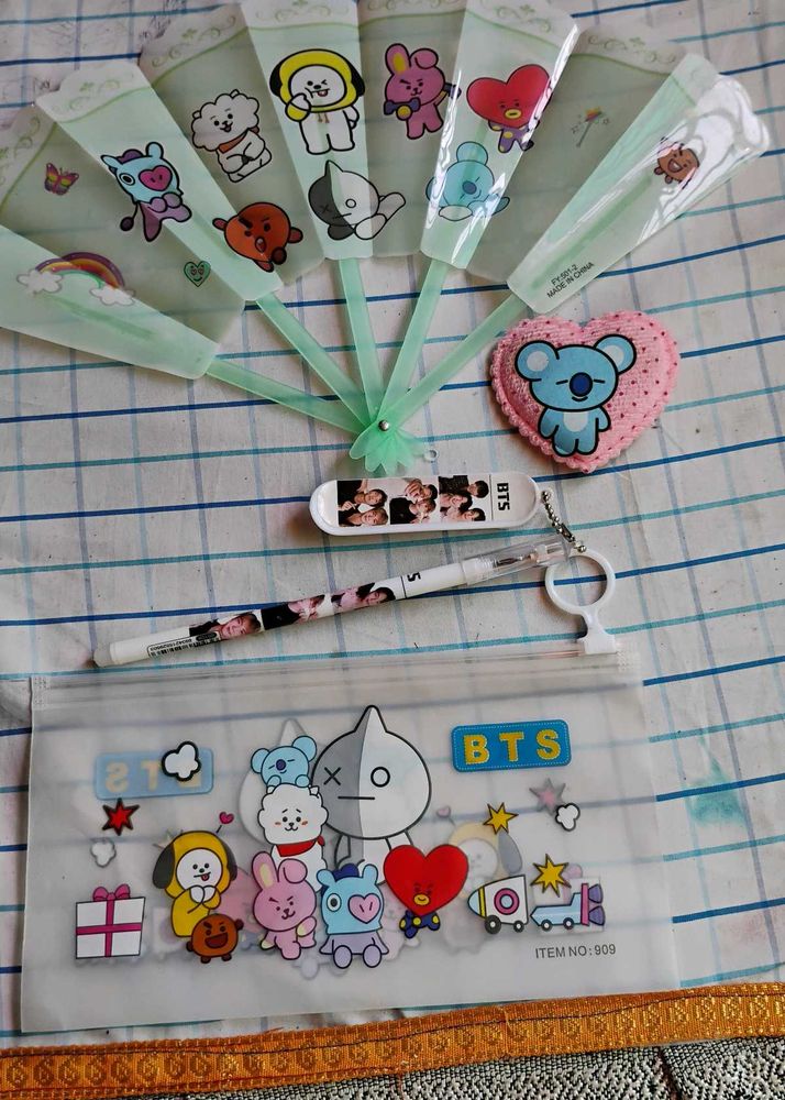 BTS BT21 Pouch, pen, fan &amp; hair accessory.