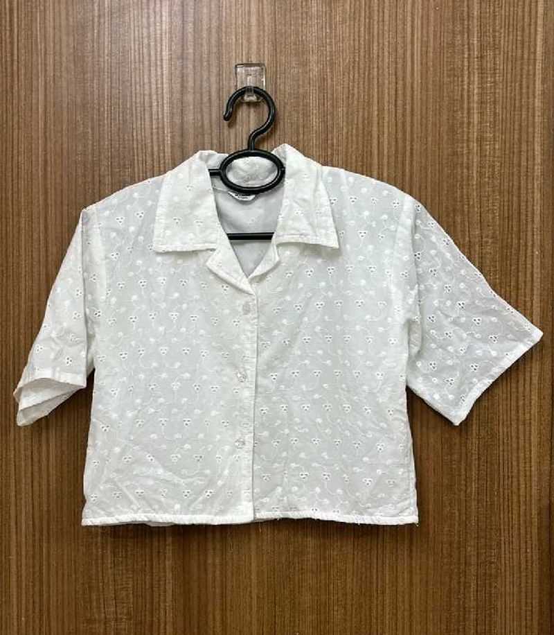 MANGO white Lace Crop Shirt for Women