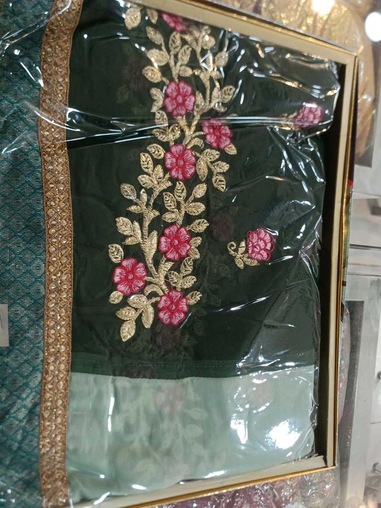 Elegant Green Embroidered Saree