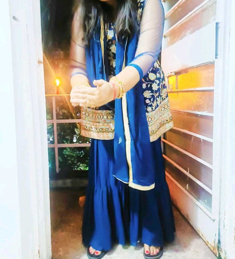 Pretty Blue Sharara Set