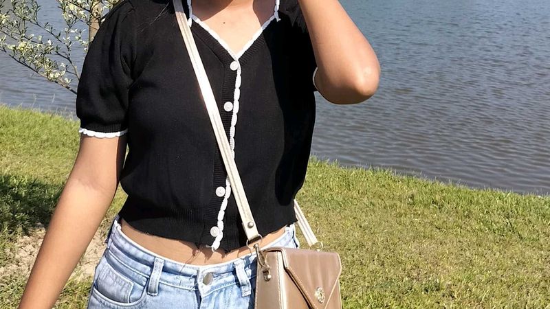 Black Cute Korean Crop Top