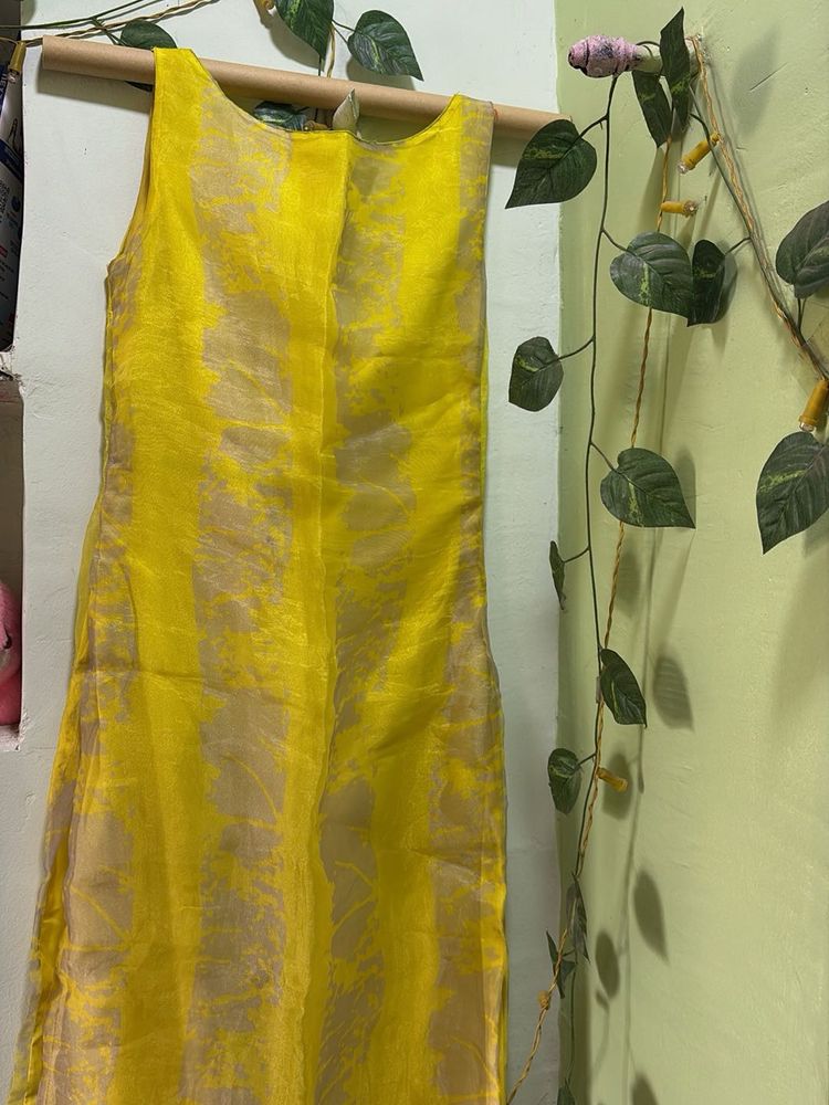 ✨[SALE] Yellow Organza Boat Neck Kurti