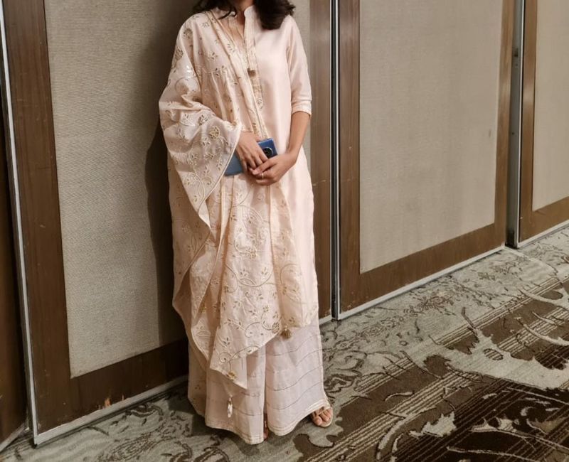 Peach Kurta Set With Plazzo And Duppatta