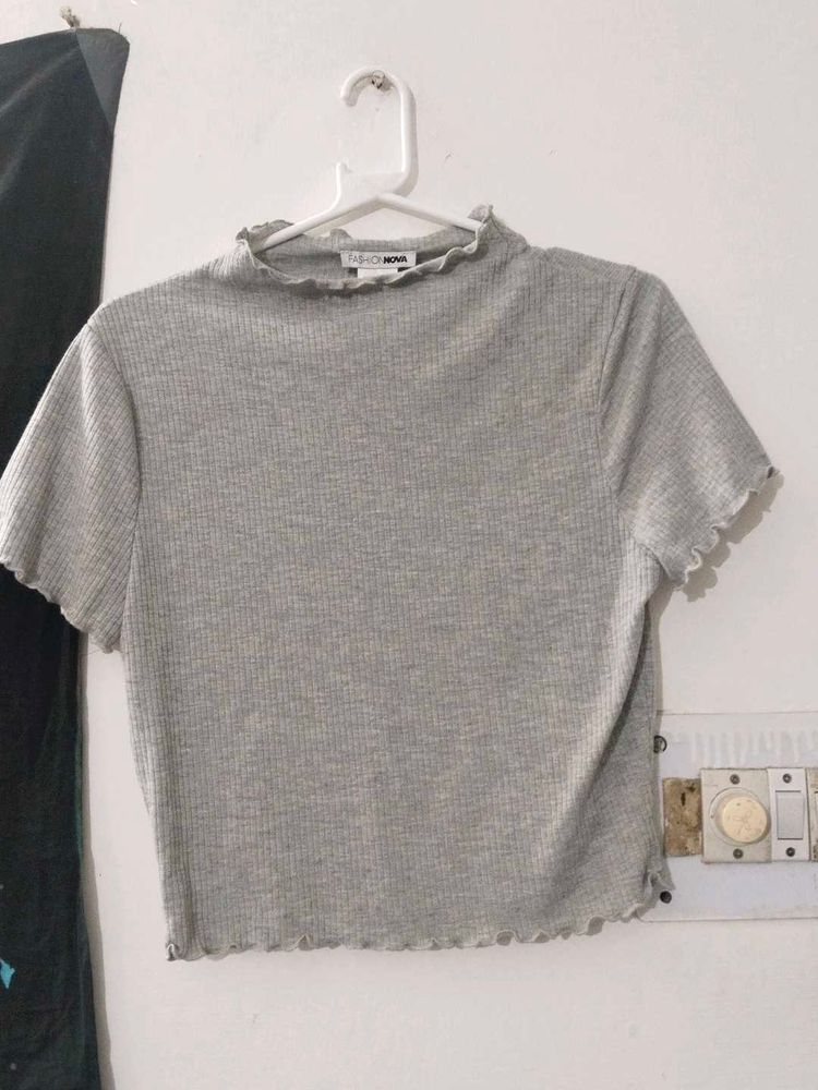 Grey Turtle Neck Top