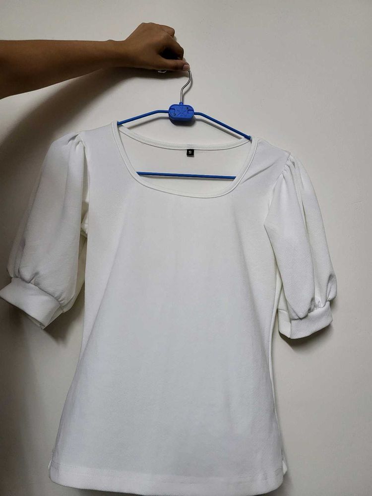 White Puff Sleeves Top