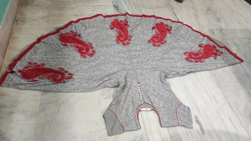 Red 🍒 &amp; Grey Heavy Flare Cotton Anarkali Dress