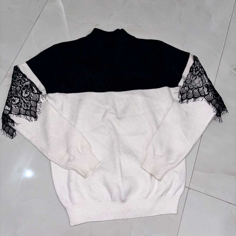combo Stylish Black &amp; White Lace Sweater