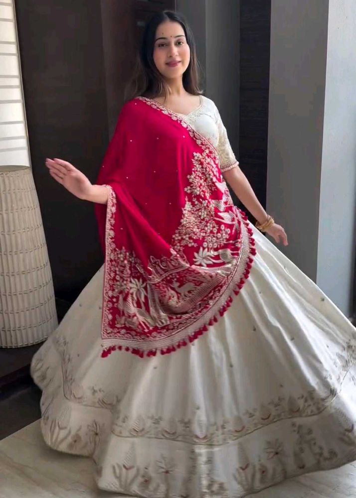 Elegant Lehenga with Red Shawl