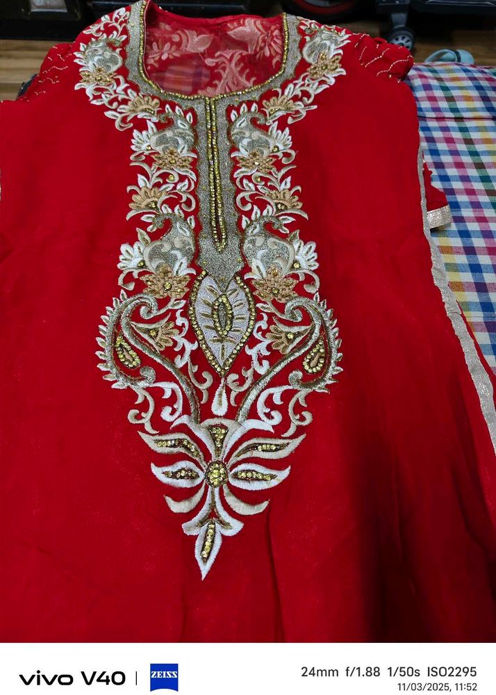 Elegant Red Embroidered Kurta Set