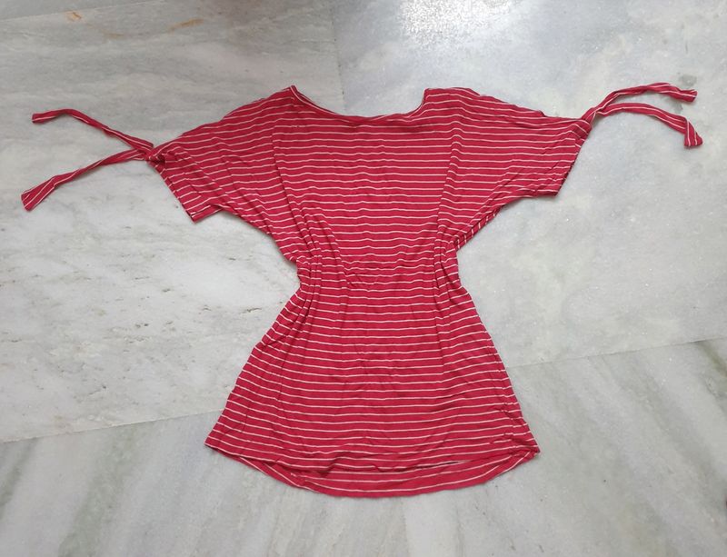 Striped Bodycon Top With Belts On Sleeves