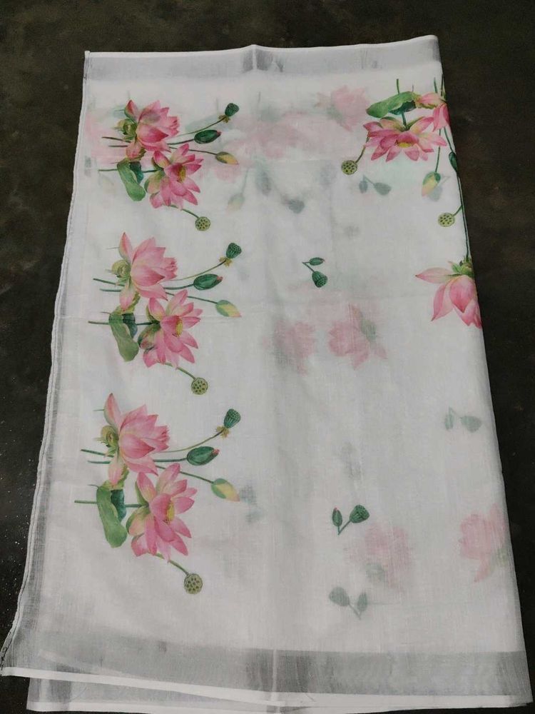 white linen saree