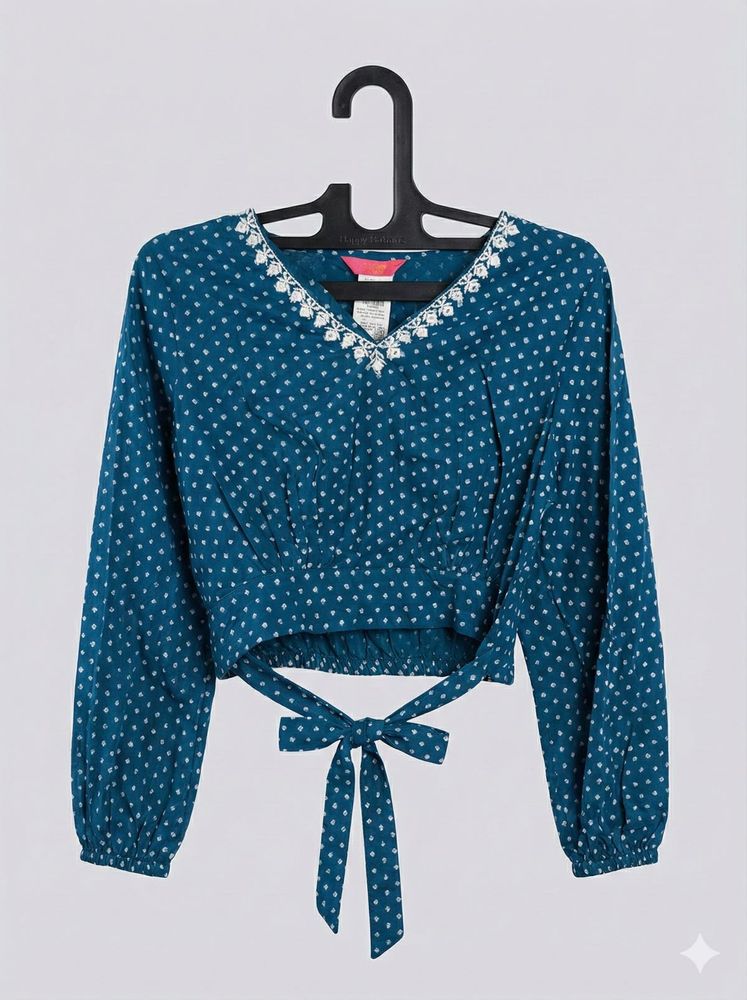 Stylish Blue Polka Dot Top/Blouse