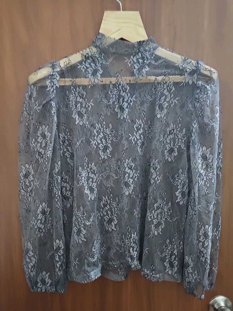 Gray Sheer Lace Top