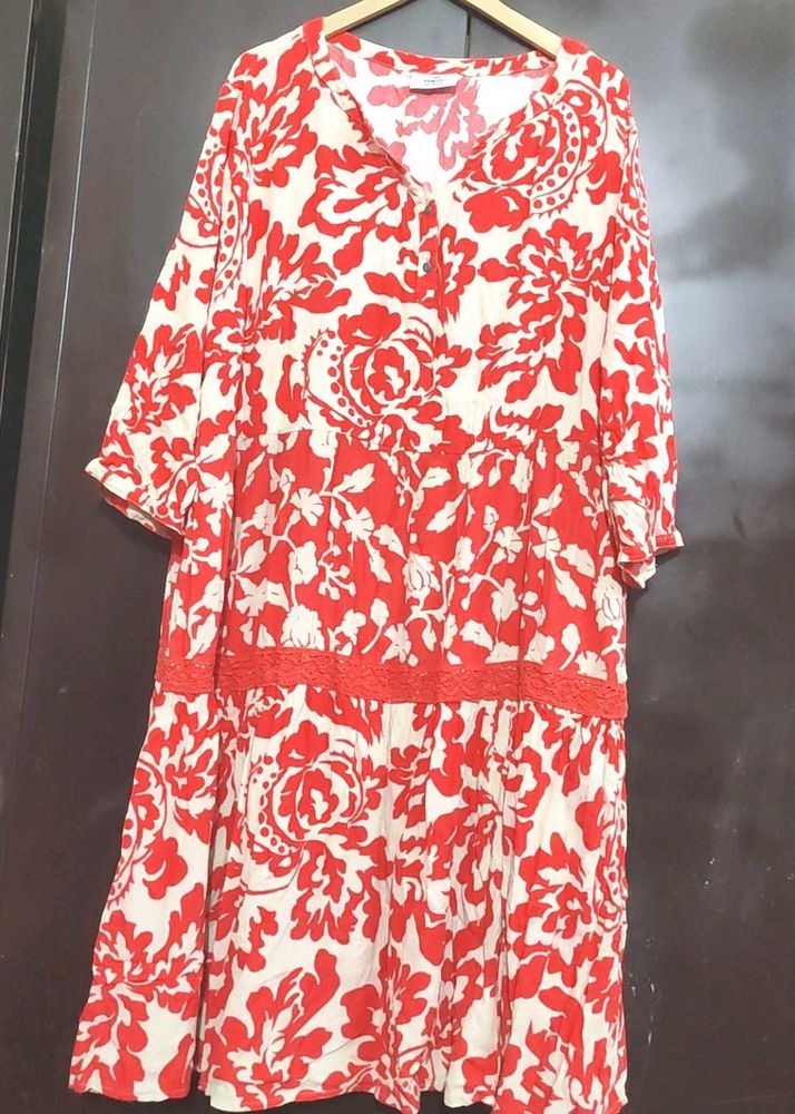 Red &amp; Cream Floral Print Dress for 48 Bust