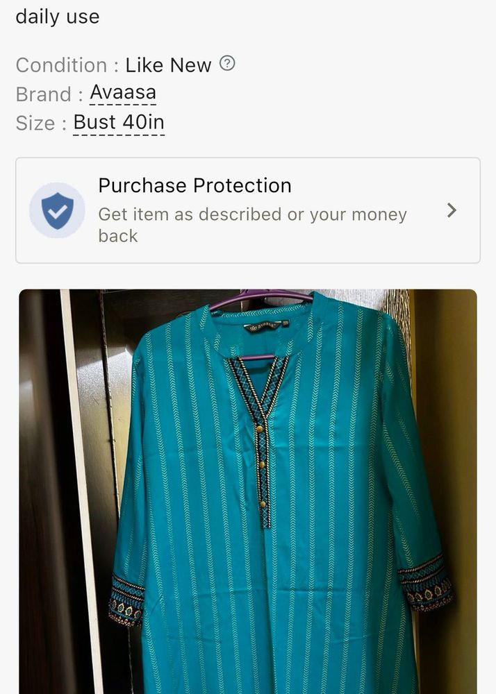 Avaasa Sky blue Colour Kurta