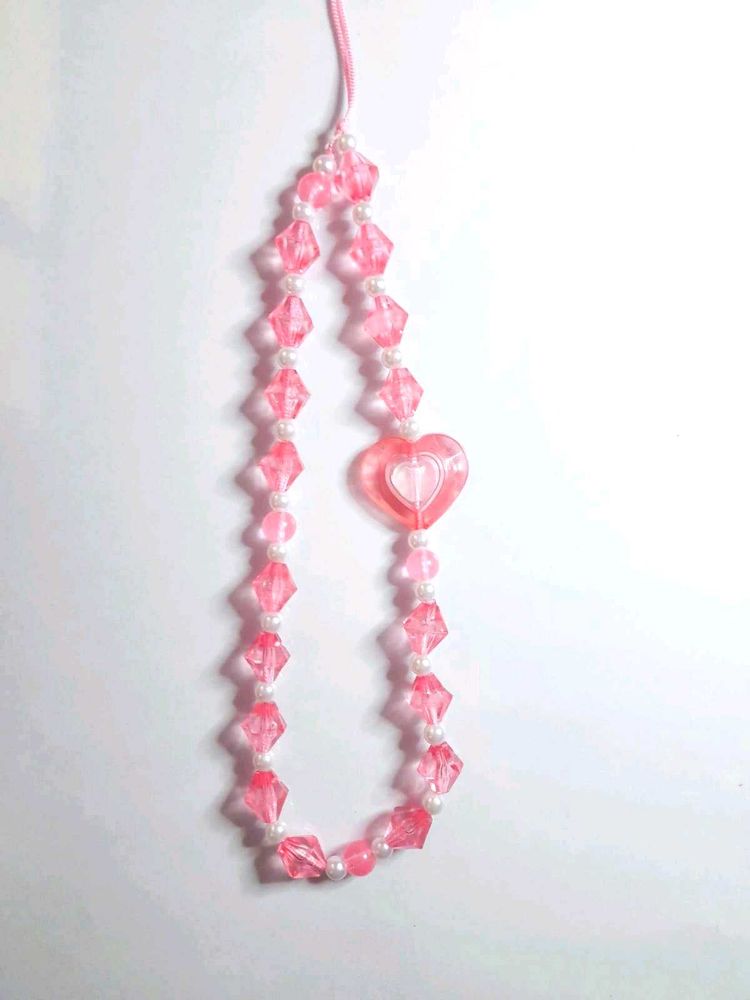 Pink And White  Heart Beaded Phone Charm