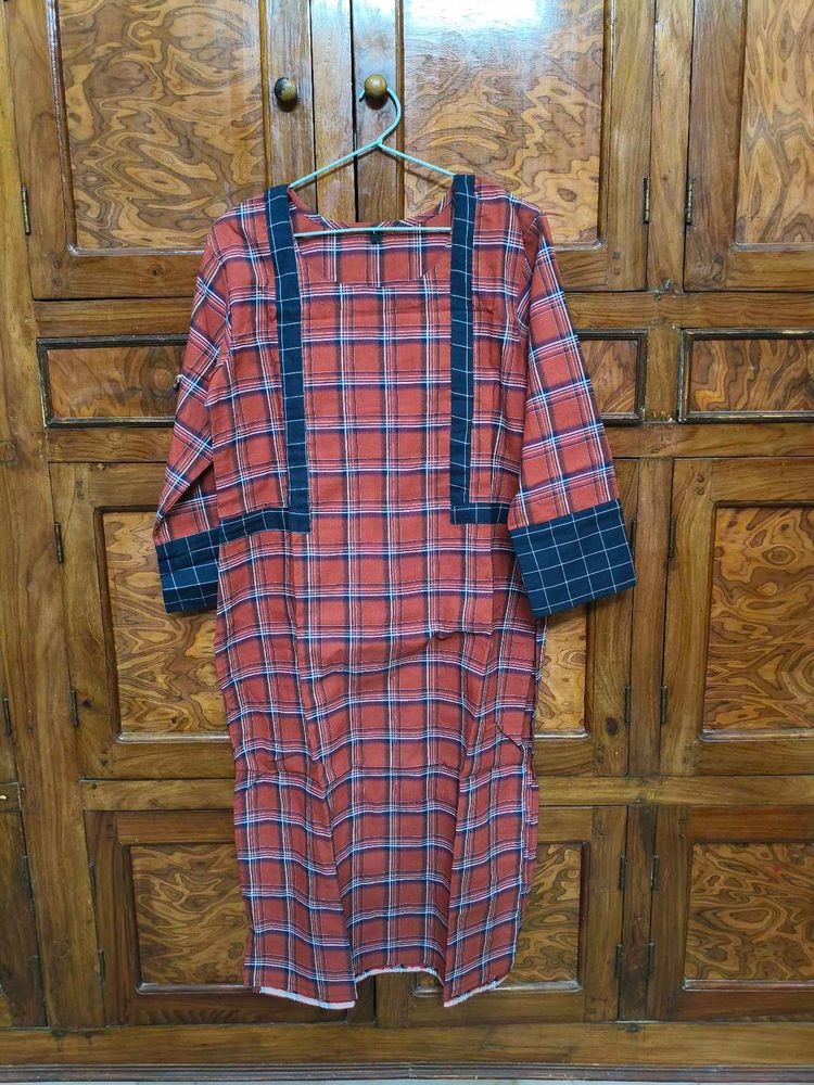 Red Plaid Kurta Dress