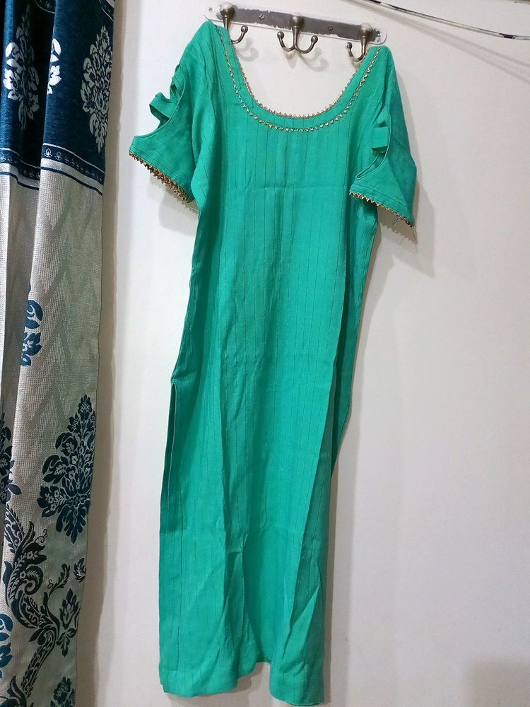Sea Green Suit, Round Neck With Lace, Design Sleev