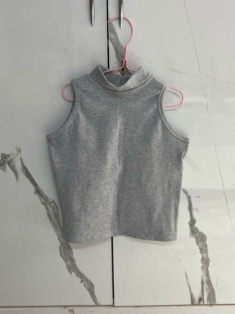 Grey &amp; Blue Mock Neck Tank Top