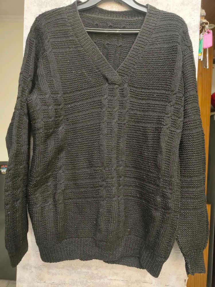 Black V-Neck Knit Sweater