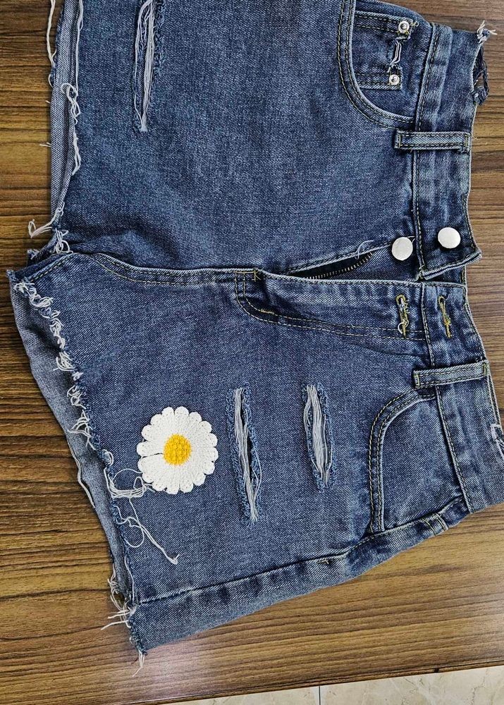 Distressed Denim Daisy Shorts