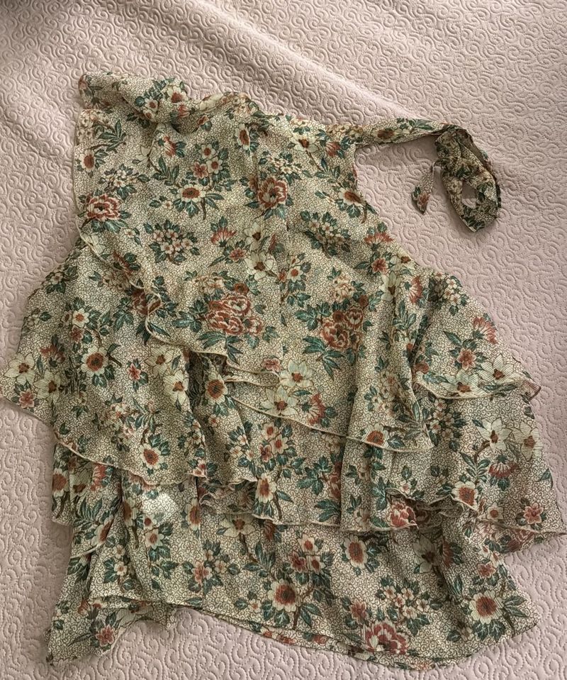 Floral Ruffle One-Shoulder Top