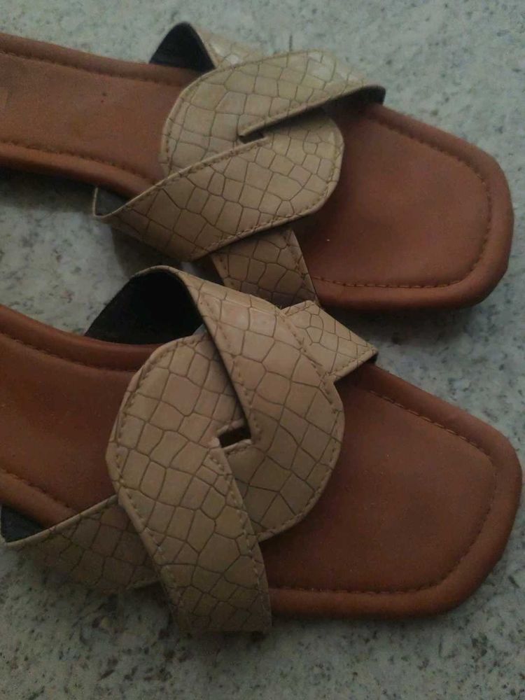 Beige Braided Slides