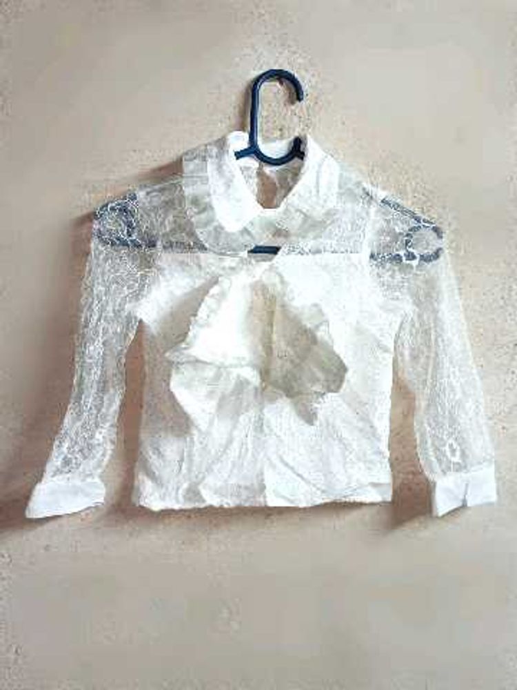 Girls Partywear Lace Top Layered White