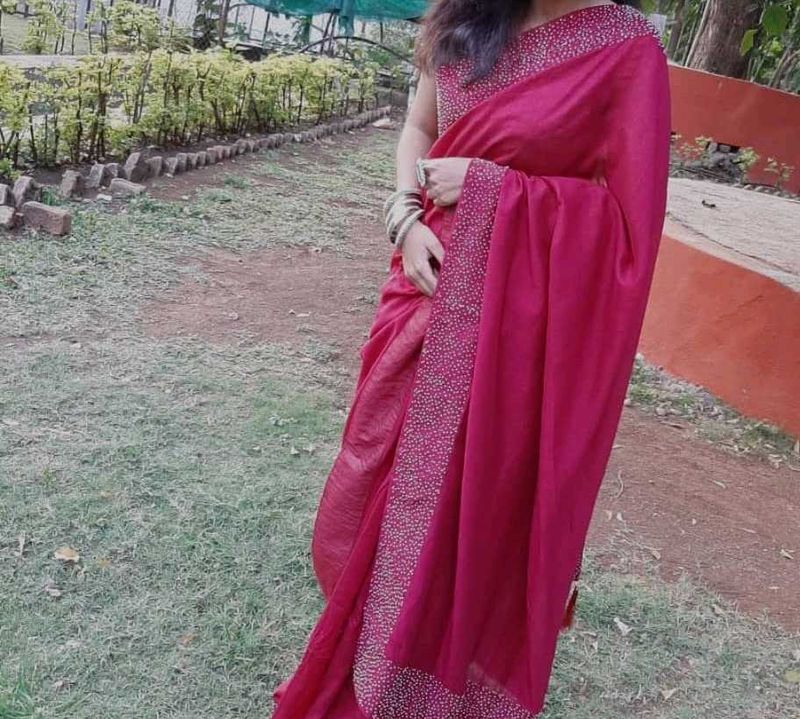 Maroon Coloured Sequence Border Designer Saree