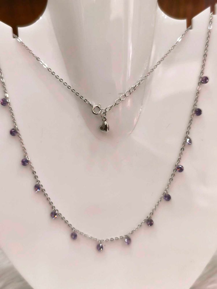 Purple Stone925 Silver Sterling Chain Necklace