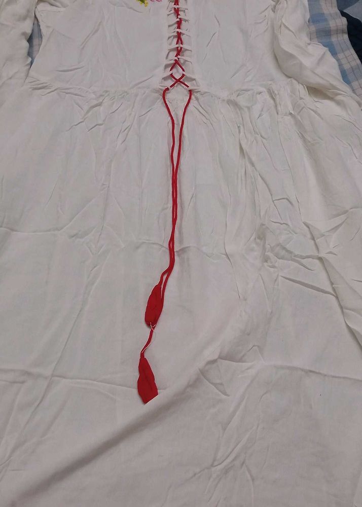 White Long Kurti with side slit