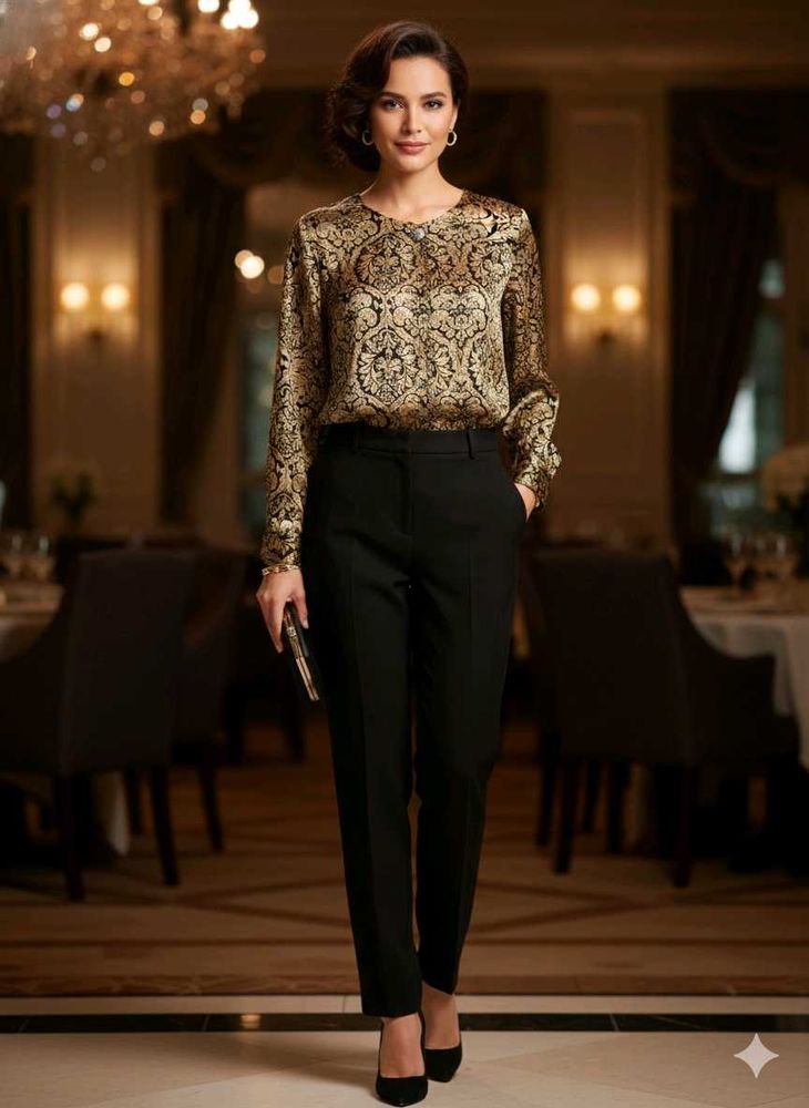 ✨ Vintage Gold &amp; Black Damask Blouse ✨