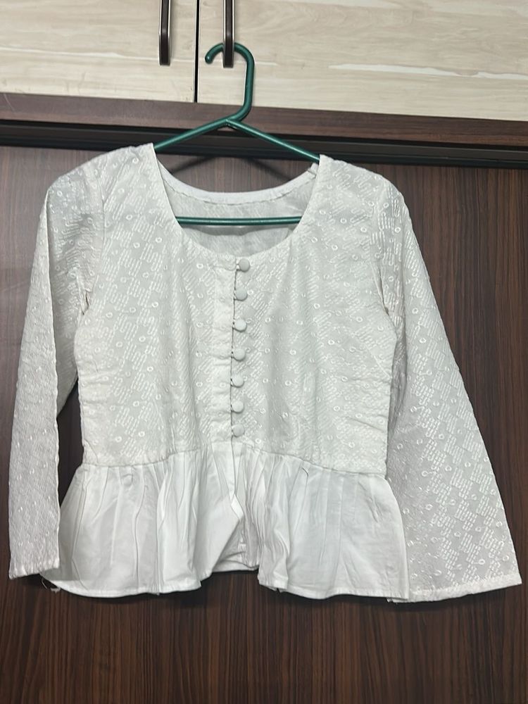White Embroidered Peplum Top - Stitched