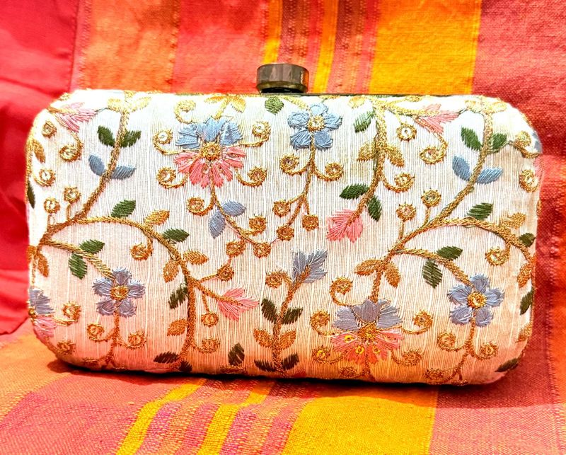 Embroidered Floral Clutch
